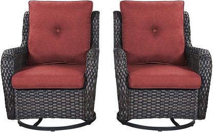 Rilyson Patio Chairs Rocking Swivel Chiar - 2 Piece Outdoor Wicker Furniture Chairs Set Rattan Rocker Chairs with High Back and Deep Seating for Outside Porch Deck Garden(Brown/Red)
