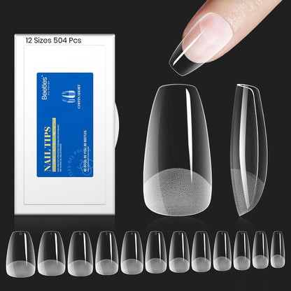 Beetles Gel Nail Kit Short Almond, 240Pcs Easy Nail Extension Set Shaped Clear Tips with 5 in 1 Nail Glue Base & Top Coat and Mini UV Lamp, Nail Tips Art Acrylic Nail Kit Gifts for Women