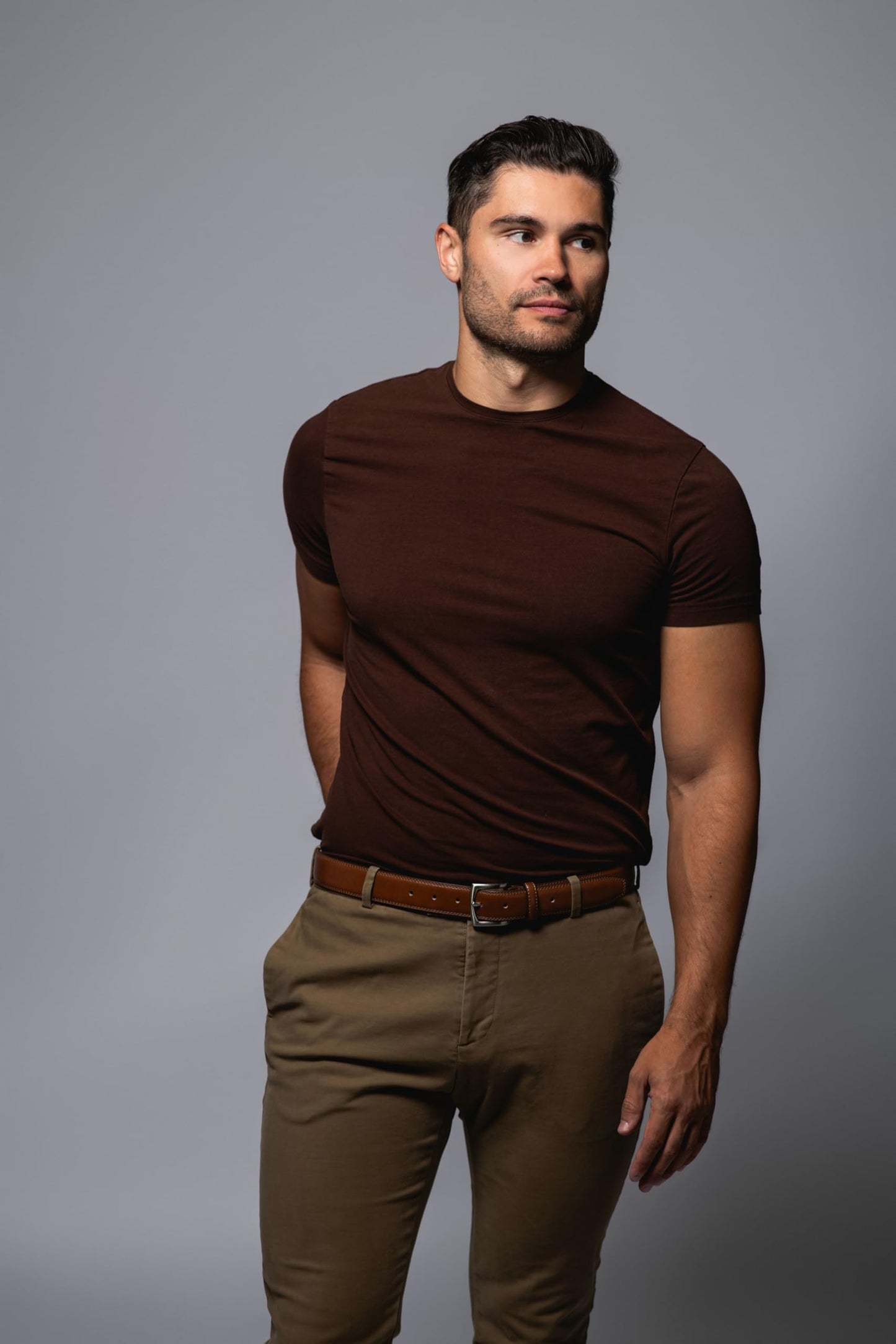 Vince Camuto Belts Men | 32mm Brown Genuine Leather with Edge Stitch Detailing and Nickel Buckle | Size 34