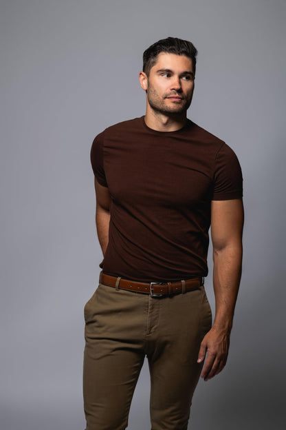Vince Camuto Belts Men | 32mm Brown Genuine Leather with Edge Stitch Detailing and Nickel Buckle | Size 34