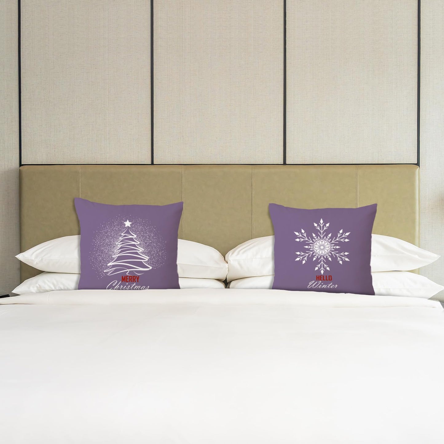 JINYO Purple Winter Christmas Tree Snowflake Pillow Covers 18x18, Purple Christmas Decor, Xmas Hello Winter Holiday Throw Pillow Covers for Home Living Room Bedroom Sofa Couch Set of 2