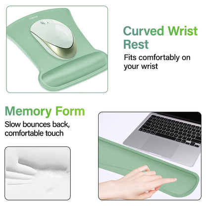 MOSISO Keyboard Mouse Pad Set, Large Gaming Mousepad&Keyboard Wrist Rest&Mouse Wrist Rest&Coaster, Ergonomic Non-Slip Mousepad&Easy Typing Cushion with Memory Foam for Home Office, Emerald Green