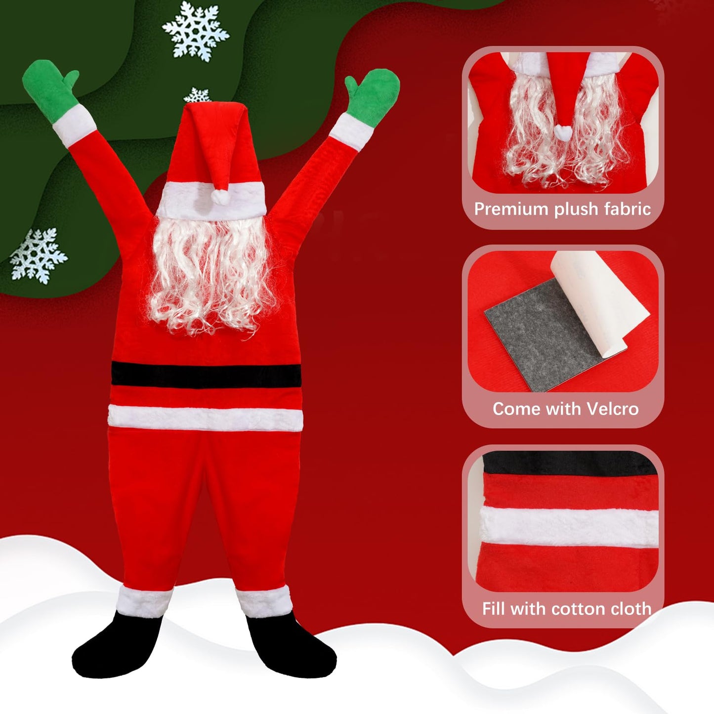 YEAHBEER 4.92 FT Christmas Hanging Santa Claus,Christmas Outdoor Decoration for Gutter or Roof/Chimney/Tree/Porch