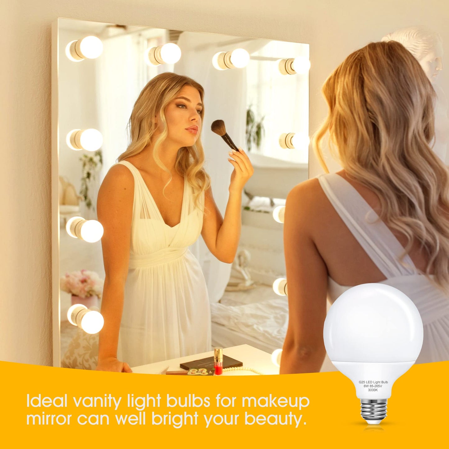 G25 LED Vanity Globe Light Bulb, 60W Equivalent Incandescent Bulbs for Vanity Bathroom Mirror Light Bulb, 3000K Soft White E26 Base Makeup Mirror Lights, Not-Dimmable Christmas Decor Lighting, 4 Pack
