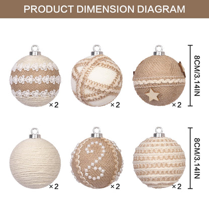 12PCS Christmas Ball Ornaments, 3.14"/80MM Boho Shatterproof Christmas Tree Hanging Ball Decorations, for Home Indoor Farmhouse Xmas Vase Bowls Filler Centerpiece Rustic Decor