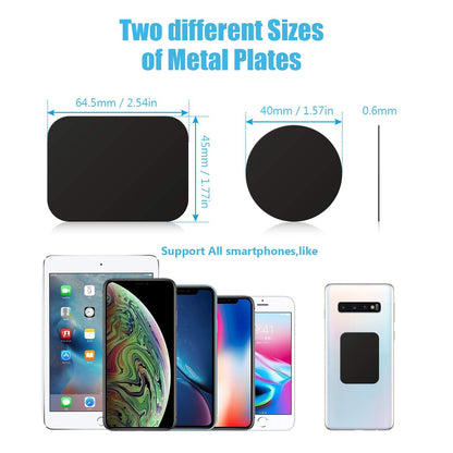Mount Metal Plate with Adhesive for Magnetic Cradle-Less Mount by WixGear - X4 Pack 2 Rectangle and 2 Round (Compatible with Magnetic mounts) (Black)