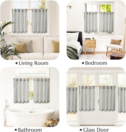 jinchan Striped Linen Kitchen Curtains 36 Inches Tier Curtains Farmhouse Modern Cafe Style Small Window Treatments Airy Light Filtering Rod Pocket for Living Room Bathroom 2 Panels Charcoal Grey