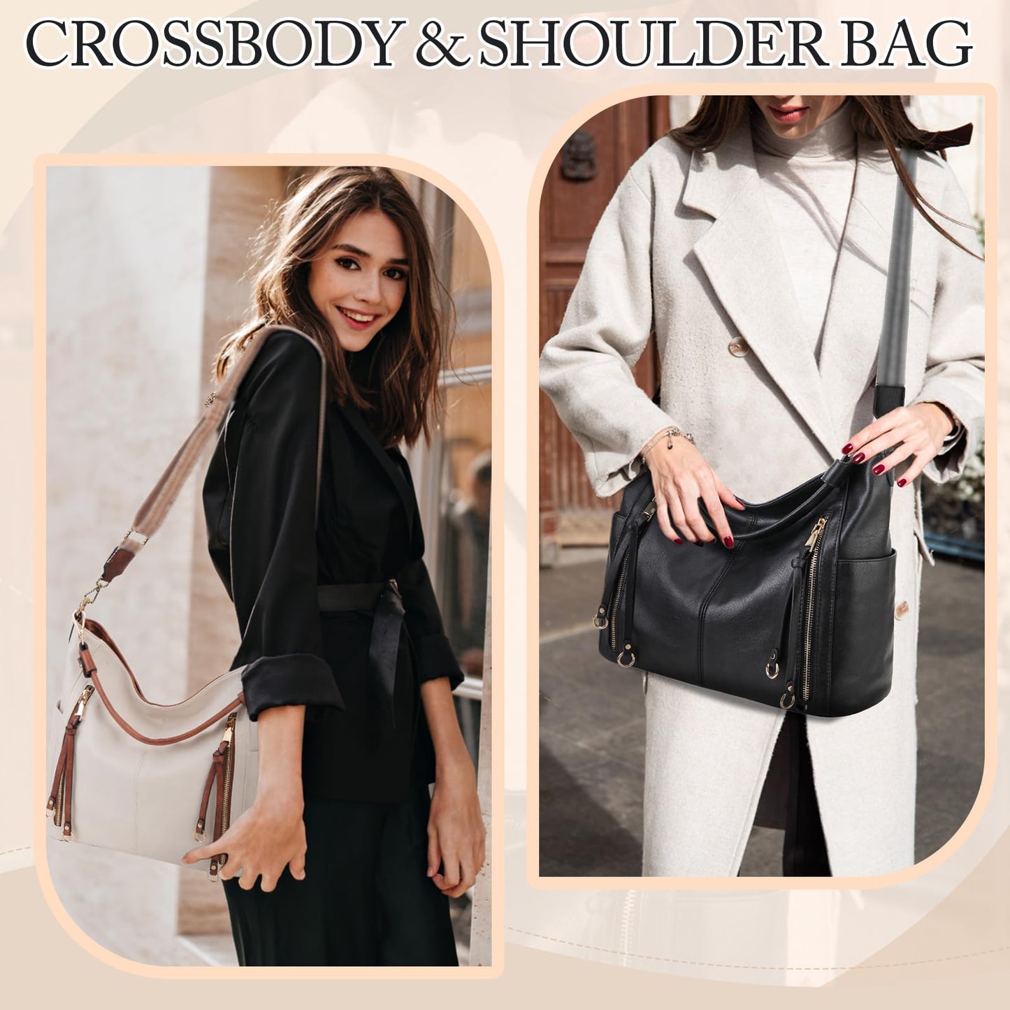 Chase Chic Hobo Bag for Women, PU Leather Ladies Purse and Handbags with Adjustable Strap Trendy Large Crossbody Shoulder Bucket Bag for Work,Travel(Black)