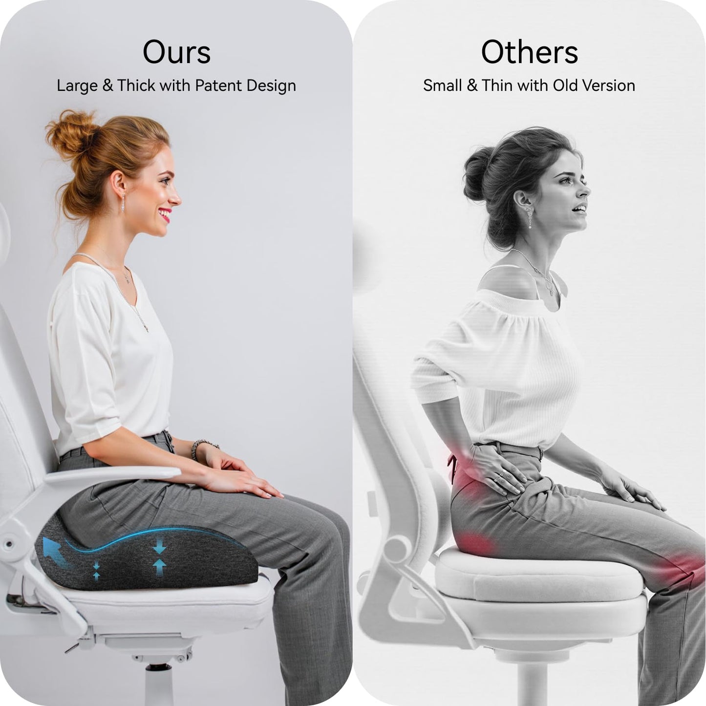 CXC Memory Foam Cushions for Office Chair – Pressure Relief Seat Cushion for Desk Chair, Car, Wheelchair, Hip & Tailbone Pain Relief Cushion for Lxx`ong Sitting, Non-Slip (Black - 3D Breathable Mesh)