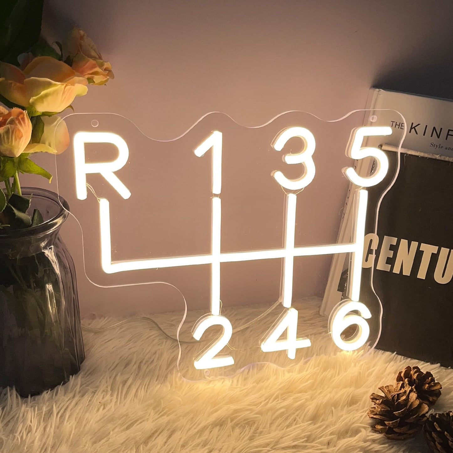 Car Gear Shift Neon Sign for Wall Decor Personalized Custom Shop Neon Light Signs Garage Logo Decor Led Name Business Gift Auto Room Garage Repair Shop Warm White 34×27.2 CM