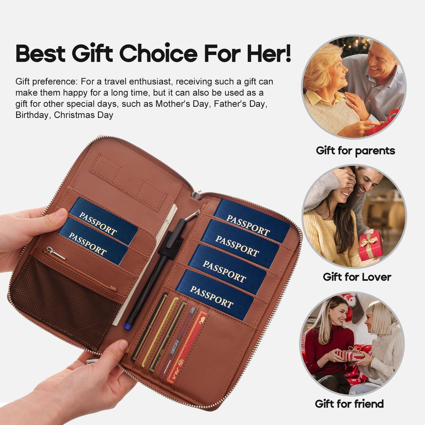 RFID Blocking Family Passport Holder Wallet 6,Premium Leather Travel Document Organizer for Women and Men,Travel Wallet for Credit Card(Brown)
