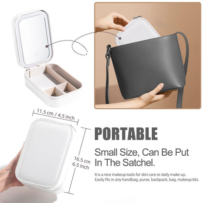 BS-MALL Travel Cosmetic Mirror Case LED Makeup Mirror Storage Case for Eyelash station Brushes Cosmetic Tools Pink On-the-go Makeup Needs (White)
