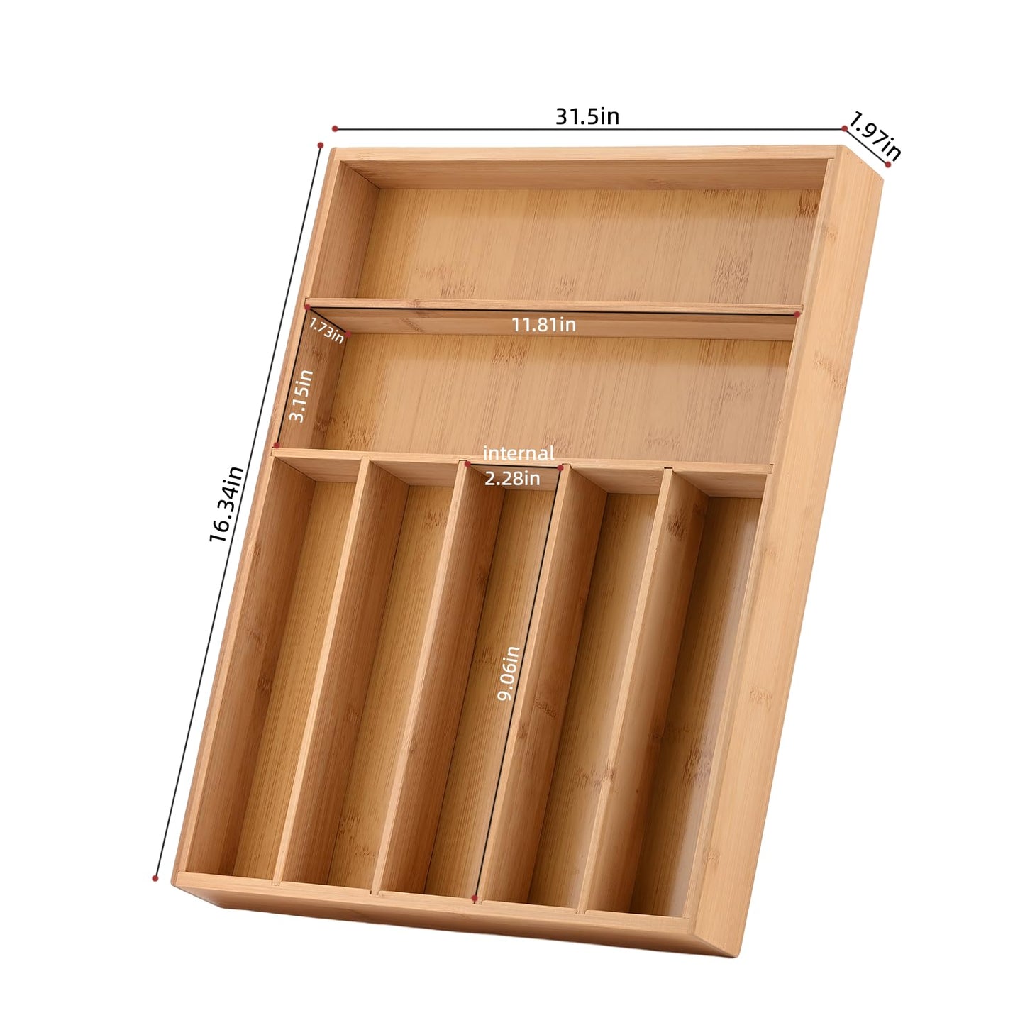 JIMMY LUCKY Wooden Silverware Organizer for Drawer, Bamboo Utensil Drawer Organizers, Kitchen Utensil Organizer Tray with 7 Storage Compartments, Flatware Organizers for Cutlery Flatware