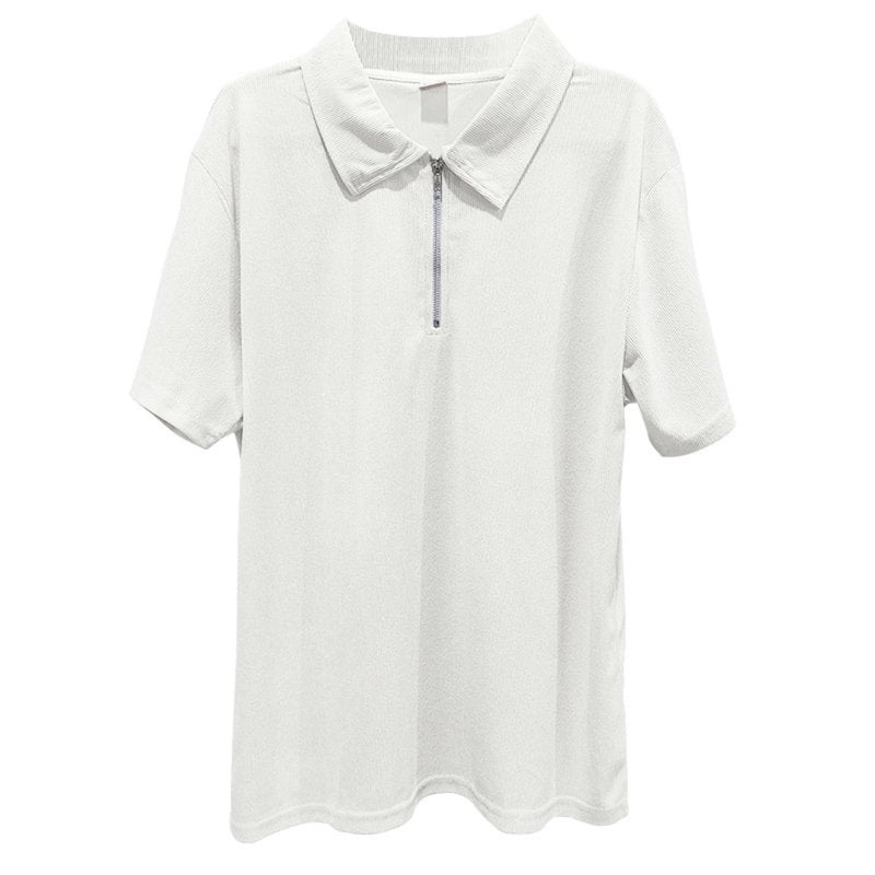 Men's Polo Shirts Short Sleeve Slim Fit Zip T-Shirts for Sports Golf Tennis Workout Henley Neck Tees Tops White