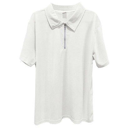 Men's Polo Shirts Short Sleeve Slim Fit Zip T-Shirts for Sports Golf Tennis Workout Henley Neck Tees Tops White