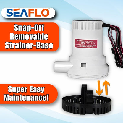 SEAFLO 01 Series 1500 GPH Bilge Pump – 12V, 1-1/8" Outlet, Marine Submersible Pump with Anti-Airlock Protection, CE & Rohs Certified, 4-Year Warranty | Reliable for Boats and Marine Applications