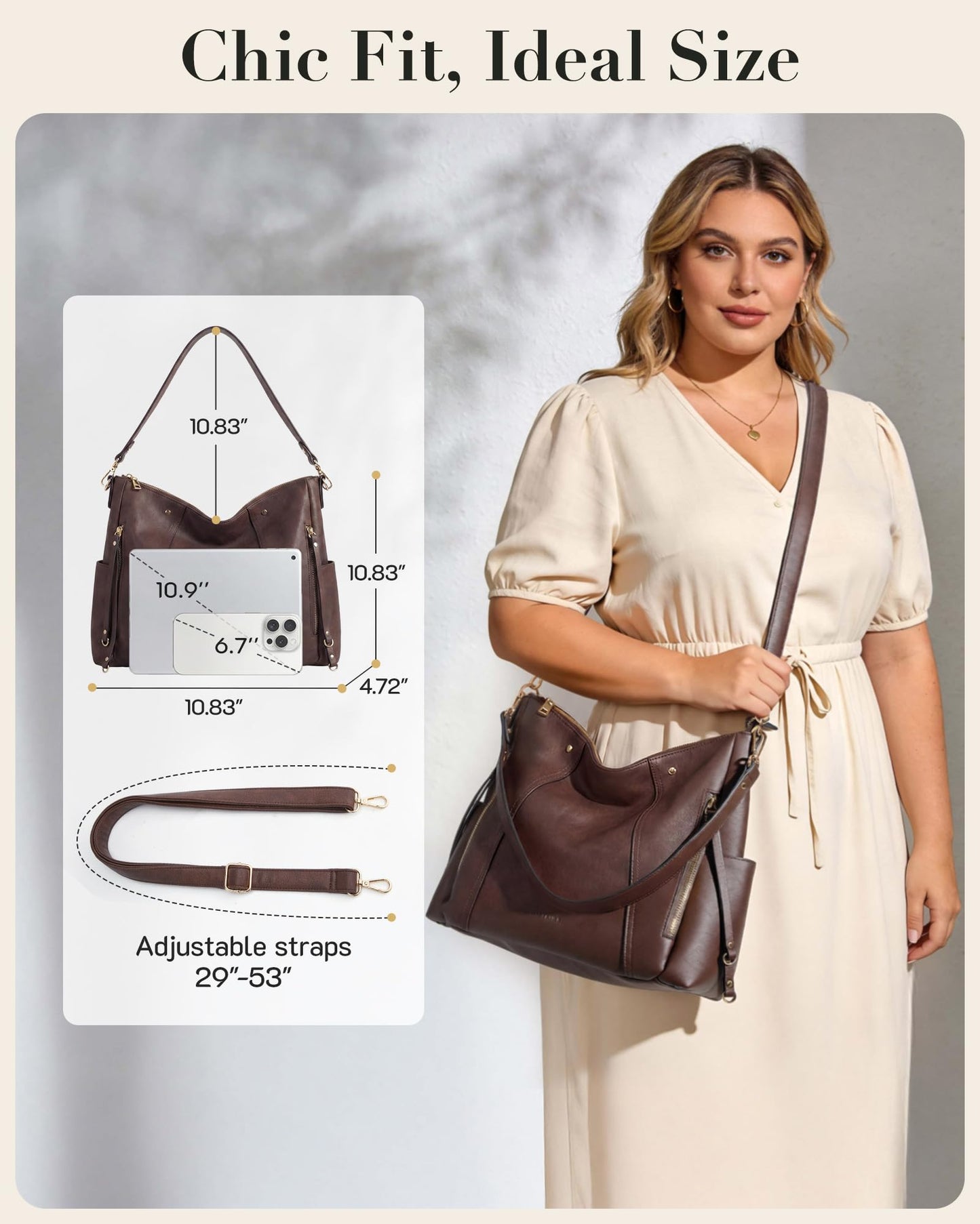 Missnine Hobo Bag for Women Crossbody Purse and Handbags Vegan Leather Shoulder Tote Bag with Multi-Pockets, Black