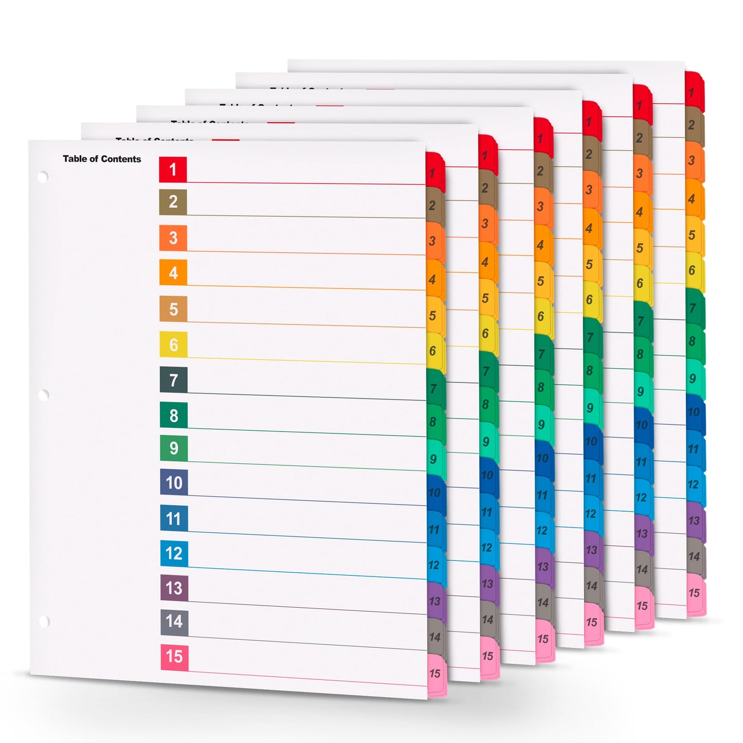Tab Dividers for 3 Ring Binders – 6 Sets, 1–15 Numbered Index Dividers with Table of Contents – 8.5 x 11 in, 3-Hole Punched – Binder Dividers for School, Office, Filing, Organizing - 6 Pack