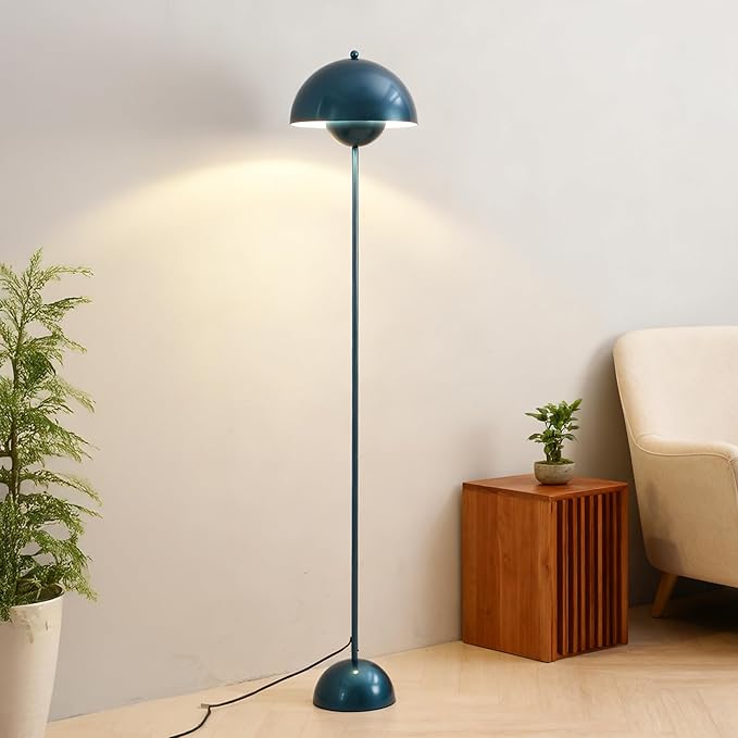 Modern Flowerpot LED Floor Lamp for Living Room, Vintage Metal Lampshade Spotlight Standing Lamp with Foot Switch, Retro E26 Base Round Floor Light Fixture for Bedroom, Office (Pearl Blue)