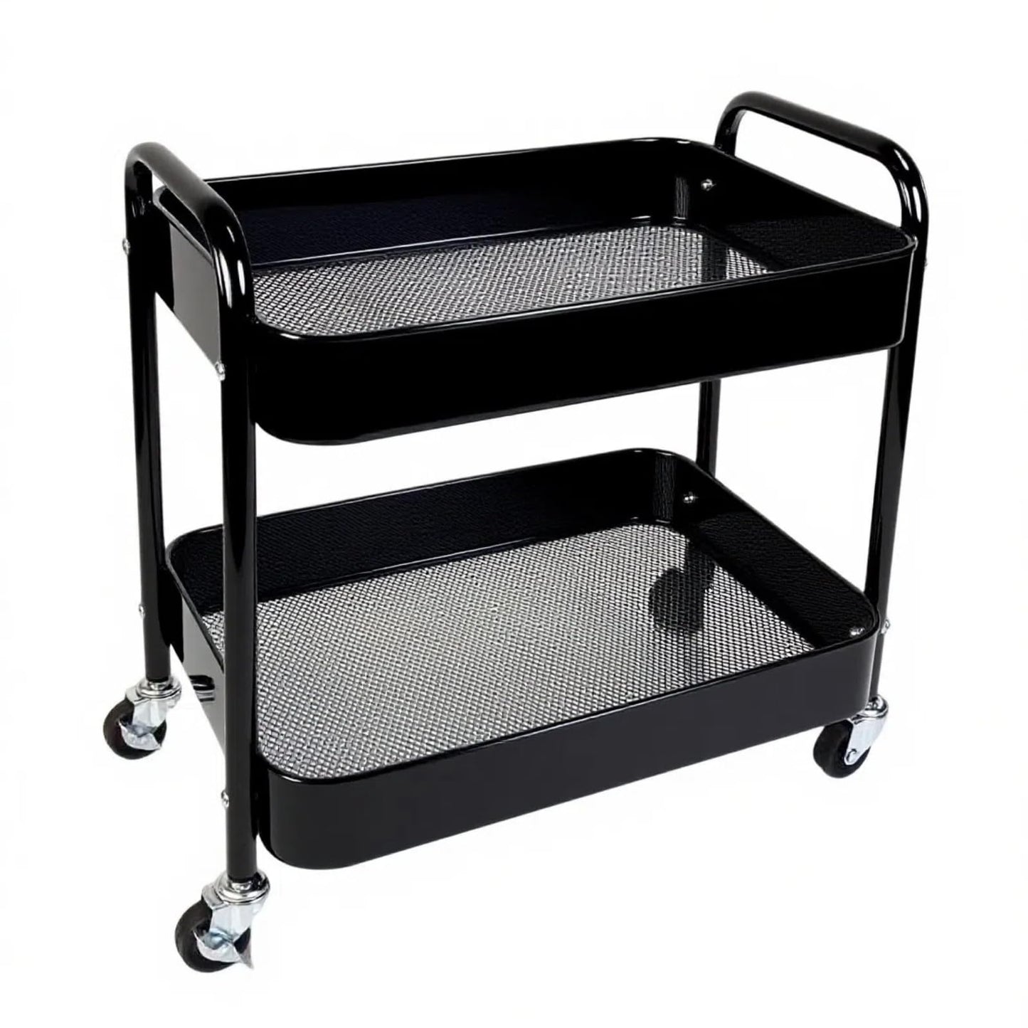 LIWNYRK 2 Tier Rolling Cart with Wheels for Under Desk Storage & Pantry Room, Large Capacity Laundry Room & Makeup Organizer, Sturdy Kitchen Utility Cart for Small Space with 4 Hooks, Black