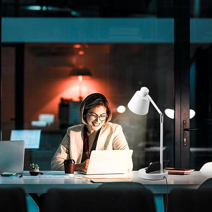LED Desk Lamp with Dual USB Charging Ports, 100% Metal, 270° Swivel Arms, Soft White Light (3000K), Bedside Reading Lamp, Home Office Lamp(White)