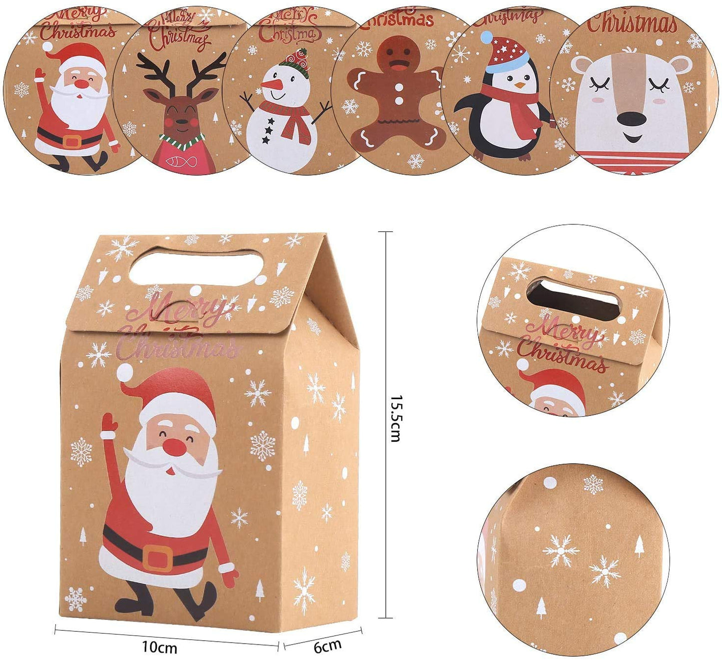 LOKIPA Christmas Kraft Paper Gift Boxes, 24pcs Christmas Party Treat Goody Candy Boxes for Xmas Party Bag Fillers