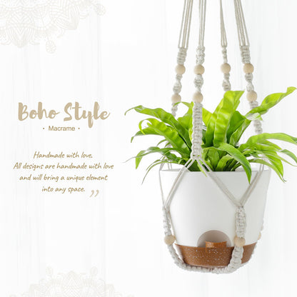 Mkono 7.5 Inch Hanging Planters, Macrame Plant Hangers with Self Watering Plant Pots Indoor Set of 2 Hanging Baskets Flower Pot Holders with Hooks No Tassels for Boho Home Decor, Ivory