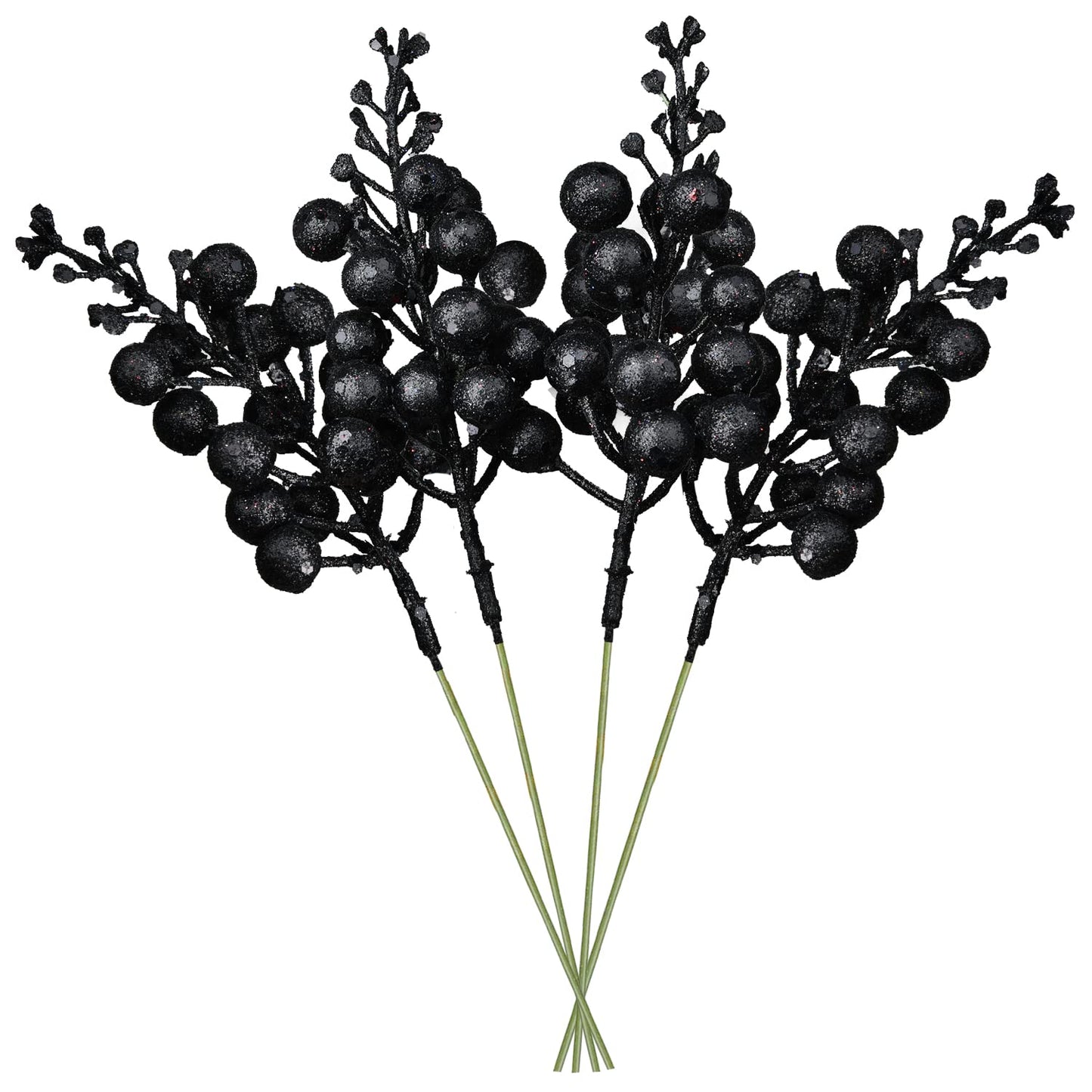 DearHouse 14 Pack Christmas Glitter Berries Stems, 7.8Inch Artificial Christmas Picks for Christmas Tree Ornaments, DIY Xmas Wreath, Crafts, Holiday and Home Decor (Black)