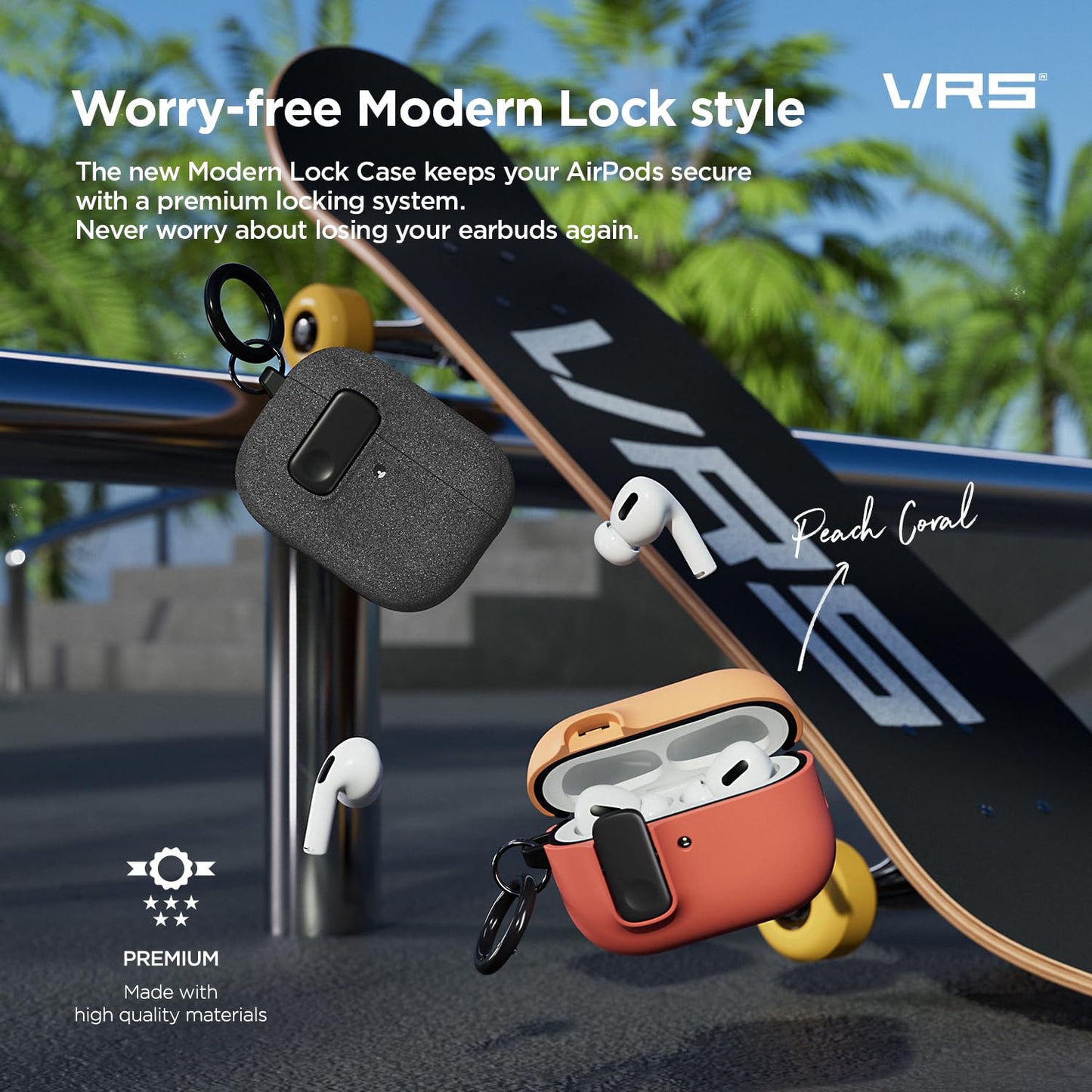 VRS Design Modern Lock for Apple AirPods Pro 3rd Generation Case (2025) – Sleek Protective Style with Locking Security Compatible with Airpods Pro 3 (Sand Stone)