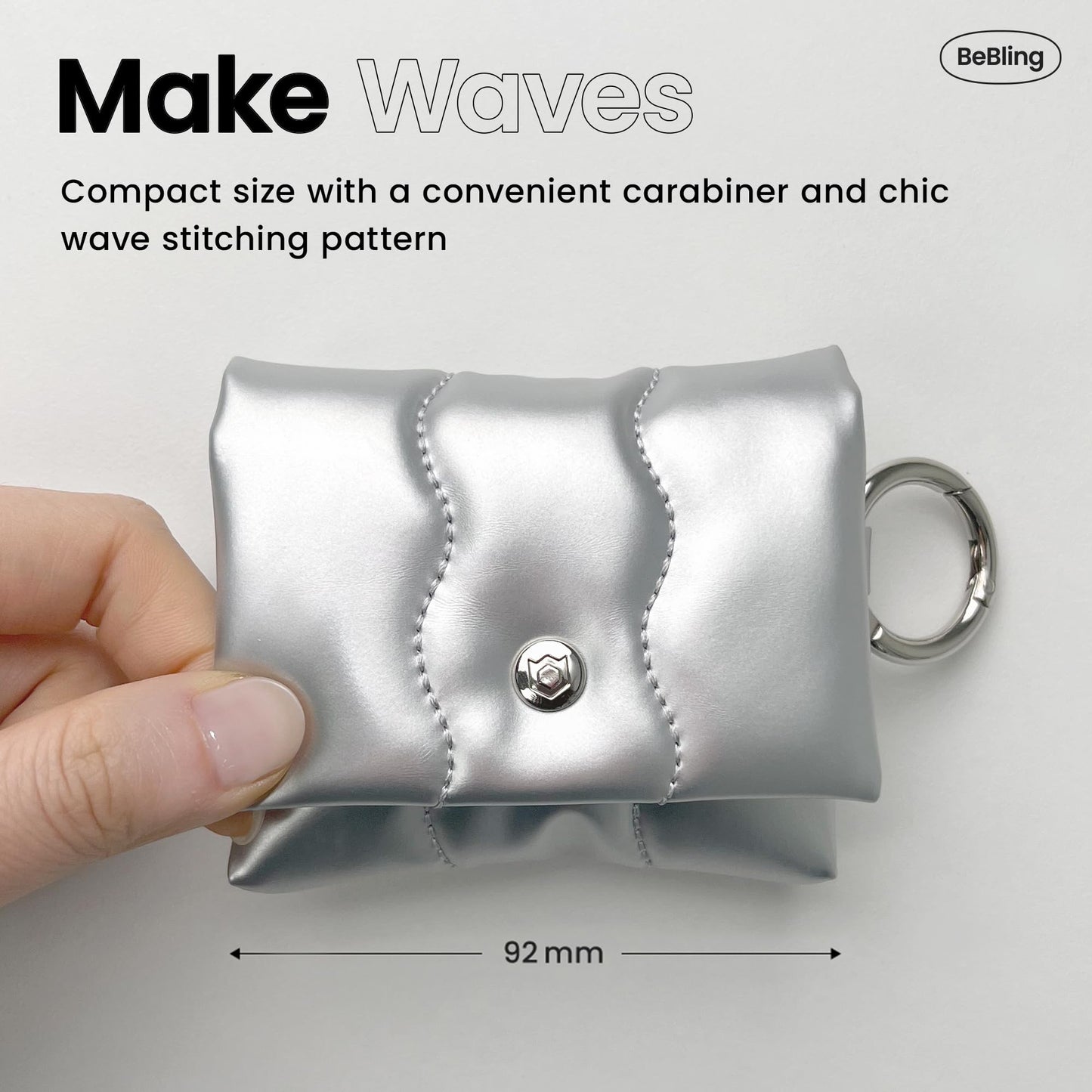 iFace BeBling Wave Soft Earbud Pouch [Vegan Leather, Water-Resistant Cushion Protection, Magnetic Closure,Carabiner Hook,Stylish Compact Case Compatible with AirPods 1/2/3/4,Pro1/2&Galaxy Buds]-Silver