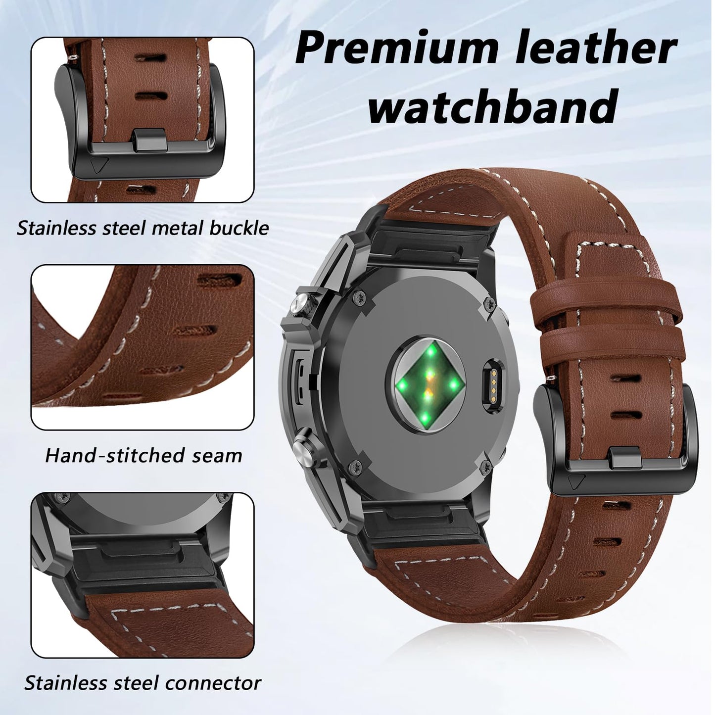 ZPJPPLX 22mm Genuine leather Watch Bands for Fenix E 8 AMOLED 47mm 7 6 Pro 5 plus,Quick fit Strap for quatix 6 7 8 epix Pro tactix 8 AMOLED 47mm/Approach S62 S70/Forerunner 965 970 955/Descent G2 G1