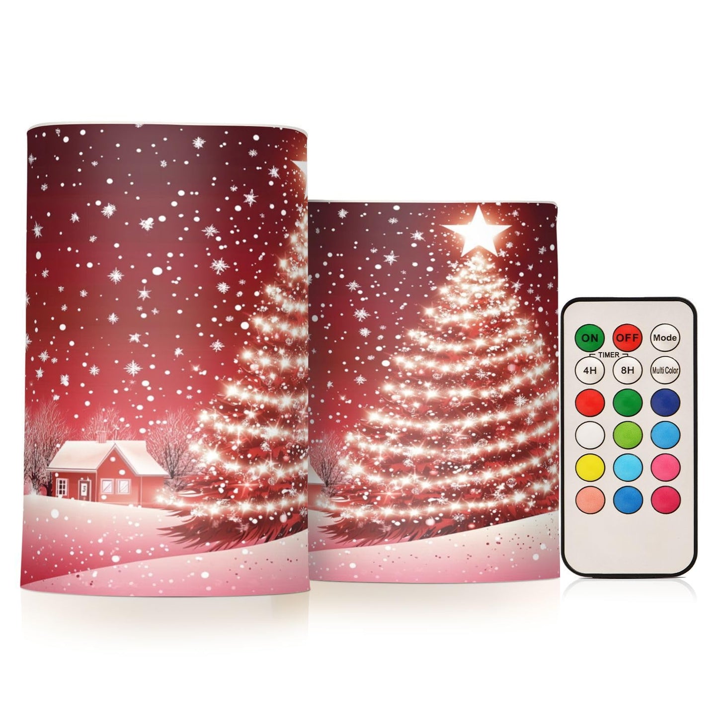 Eionryn Christmas Tree Snow House Flameless Candles Battery Operated LED Candles with Remote Timer Electric Candles for Home Party Decor 2pcs