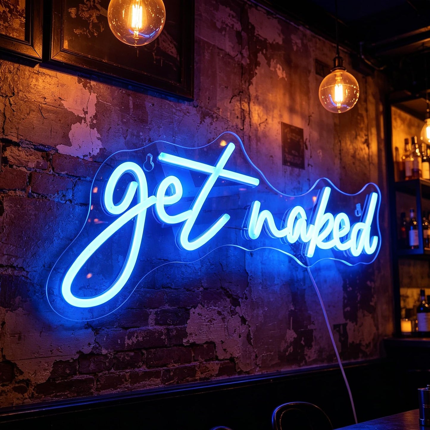 QiaoFei Led Get Naked Neon Sign Letters USB Powered Neon Lights for Room Home Bar Art Wall Decor Party Window Living Room Decor Christmas Gift (Blue)