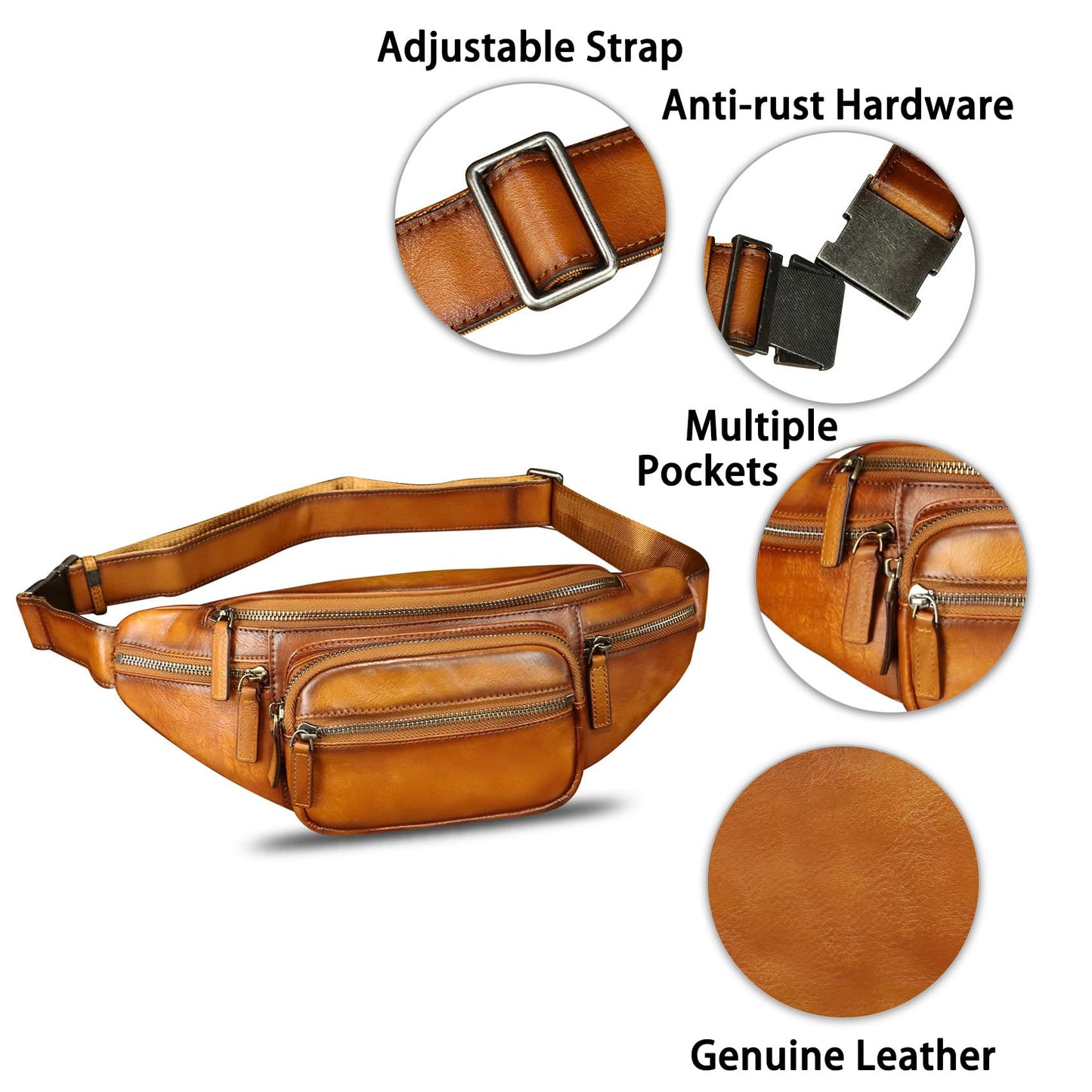 Genuine Leather Fanny Packs for Women and Men Waist Bag Vintage Hip Bum Bag Over Shoulder Crossbody Sling Bag (Brown)