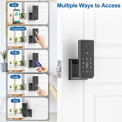 Foxgard Fingerprint Door Lock – 5-in-1 Biometric Smart Lock with Keypad, App Control, Key, Auto-Lock, Electronic Deadlock – Keyless Entry for Bedroom, Office, Indoor Use – Includes 2 IC Cards