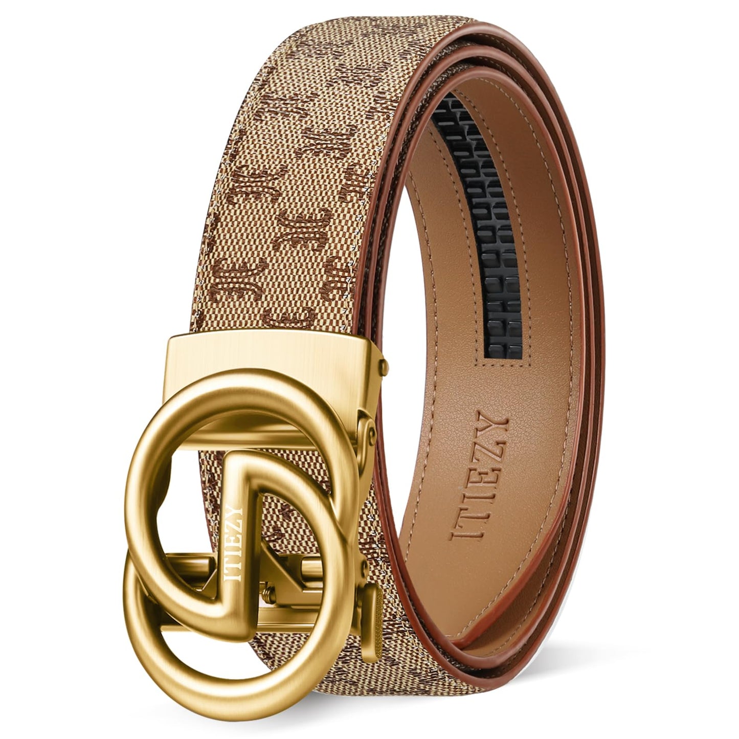 ITIEZY Ratchet Belts for Men - Leather Click Belt for Casual Dress 1 3/8", Mens Adjustable Belt Trim to Fit