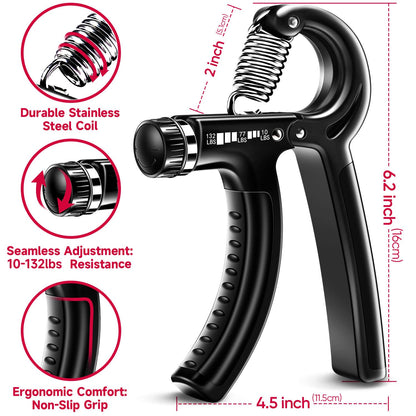 FitBeast Grip Strengthener Forearm Strengthener Hand Grips Strengthener Kit - 5 Pack Adjustable Resistance (Black)