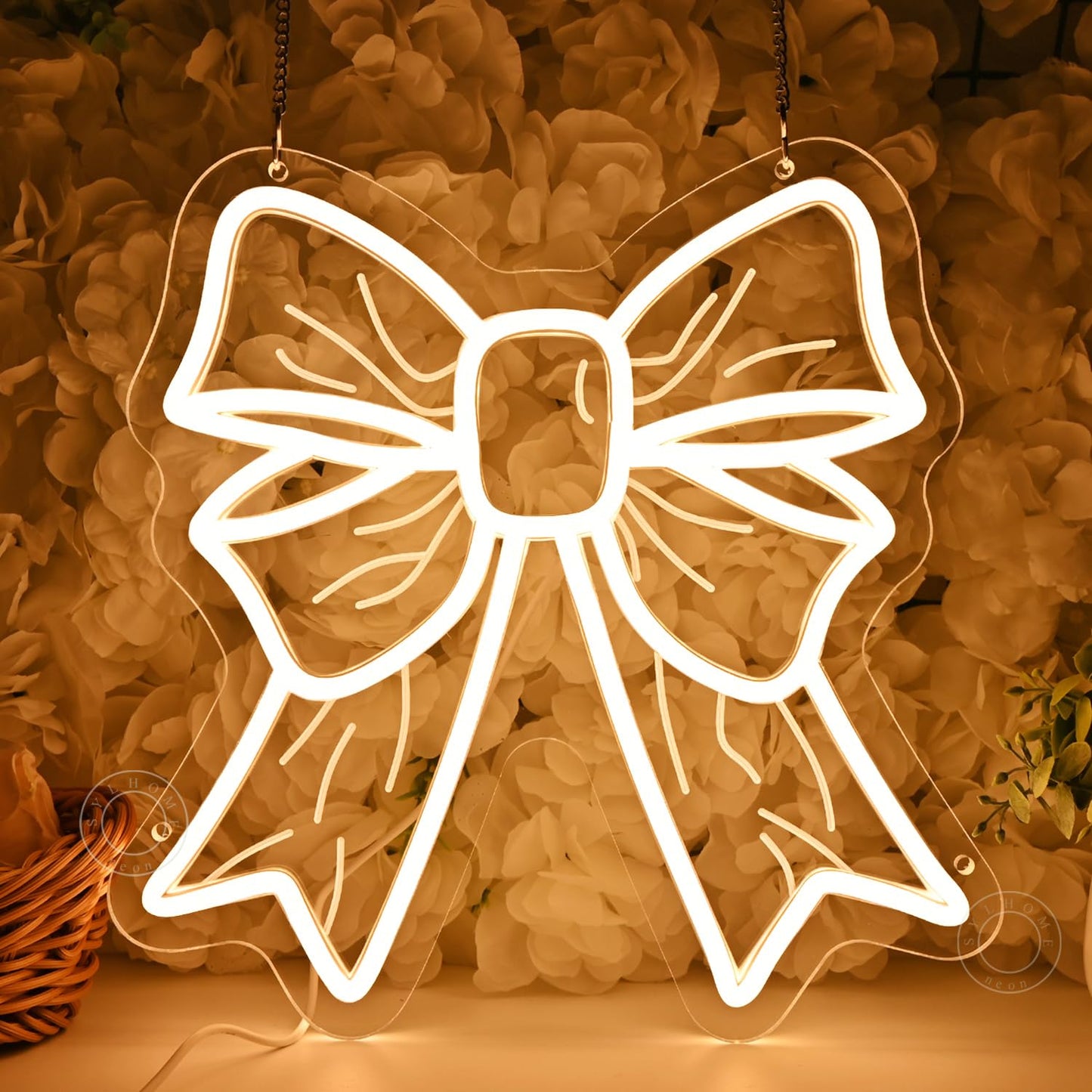 SYLHOME Bow Led Neon Light Sign Cute Girls Kids Bedroom Nursery Game Room Wall Sign Decor Beauty Salon Wedding Birthday Party Backdrop 11.8" X 11.8" USB