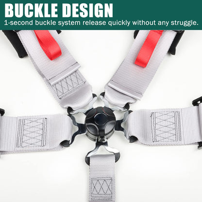 BESTZHEYU Compatible for SFI 5-Point Racing Harness Set with Ultra Comfort Heavy Duty Shoulder Pads Universal Polyester Harness Set Silver (Pack of 1)