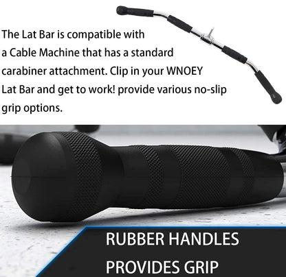 LAT Bar Cable Attachment with Rubber Handgrips, Deluxe Heavy Duty Solid Curl Bar Revolving Hanger Home Gym Cable Attachments (35.5 in Lat Bar)