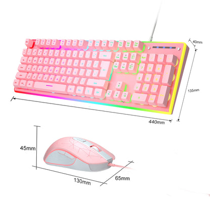 MageGee GT838 Gaming Keyboard and Mouse Combo, 104 Keys RGB Backlit Quiet Wired Keyboards for Laptop PC MAC, with Number Pad, Metal Panel, Anti-Ghosting, Pink