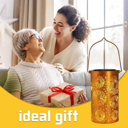 4 Pack Fireworks Birthday Gifts for Women Mom Grandma Solar Lanterns Outdoor Waterproof Garden Decor Metal Hanging LED Decorative Light for Patio Yard Lawn Backyard Front Porch Gardening Gifts