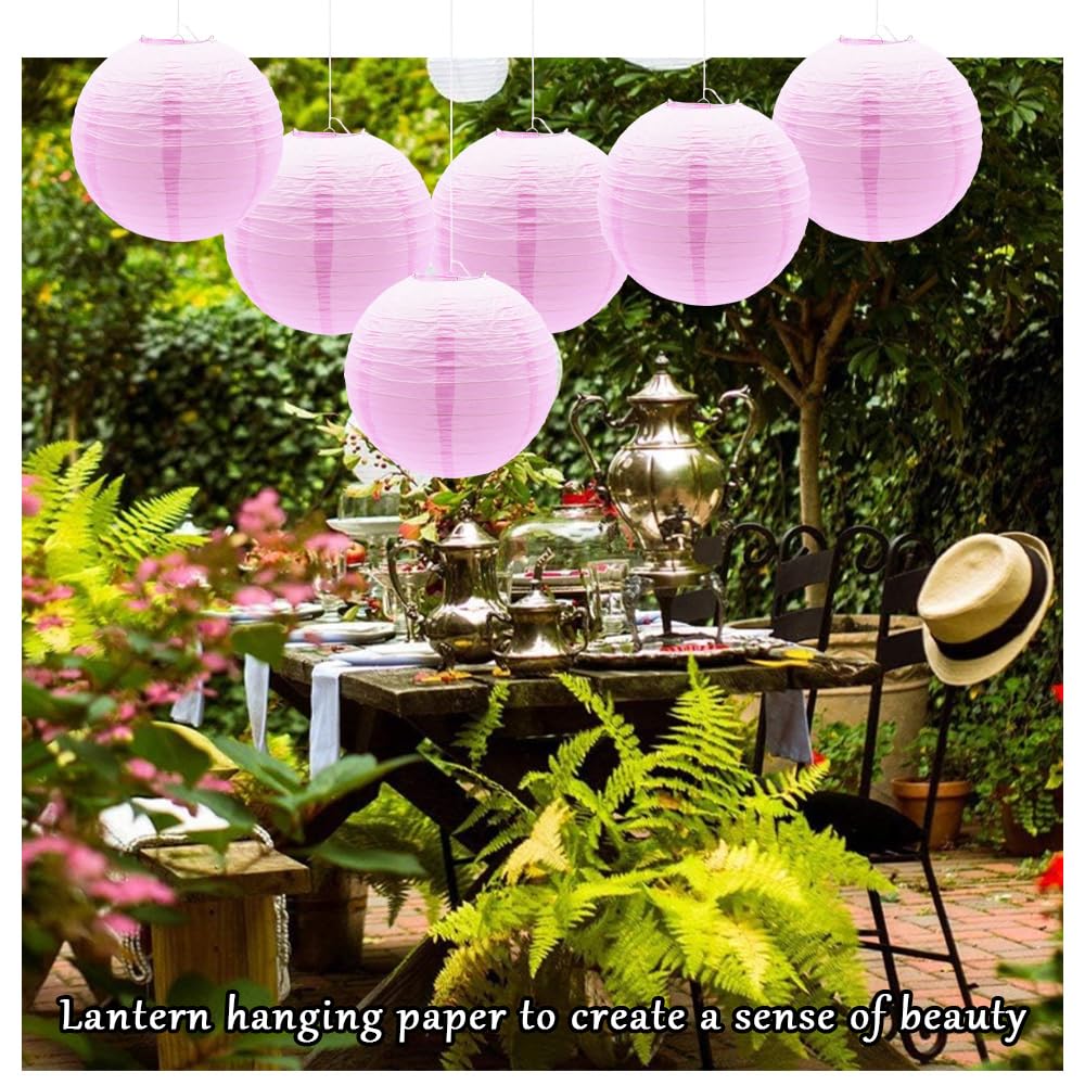 Ruidee 6Pcs Paper Lanterns Decorative Round Hanging Paper Lanterns for Birthday, Wedding, Christmas Xmas, Bridal, Home Decor, Party Decoration（12in/Pink）