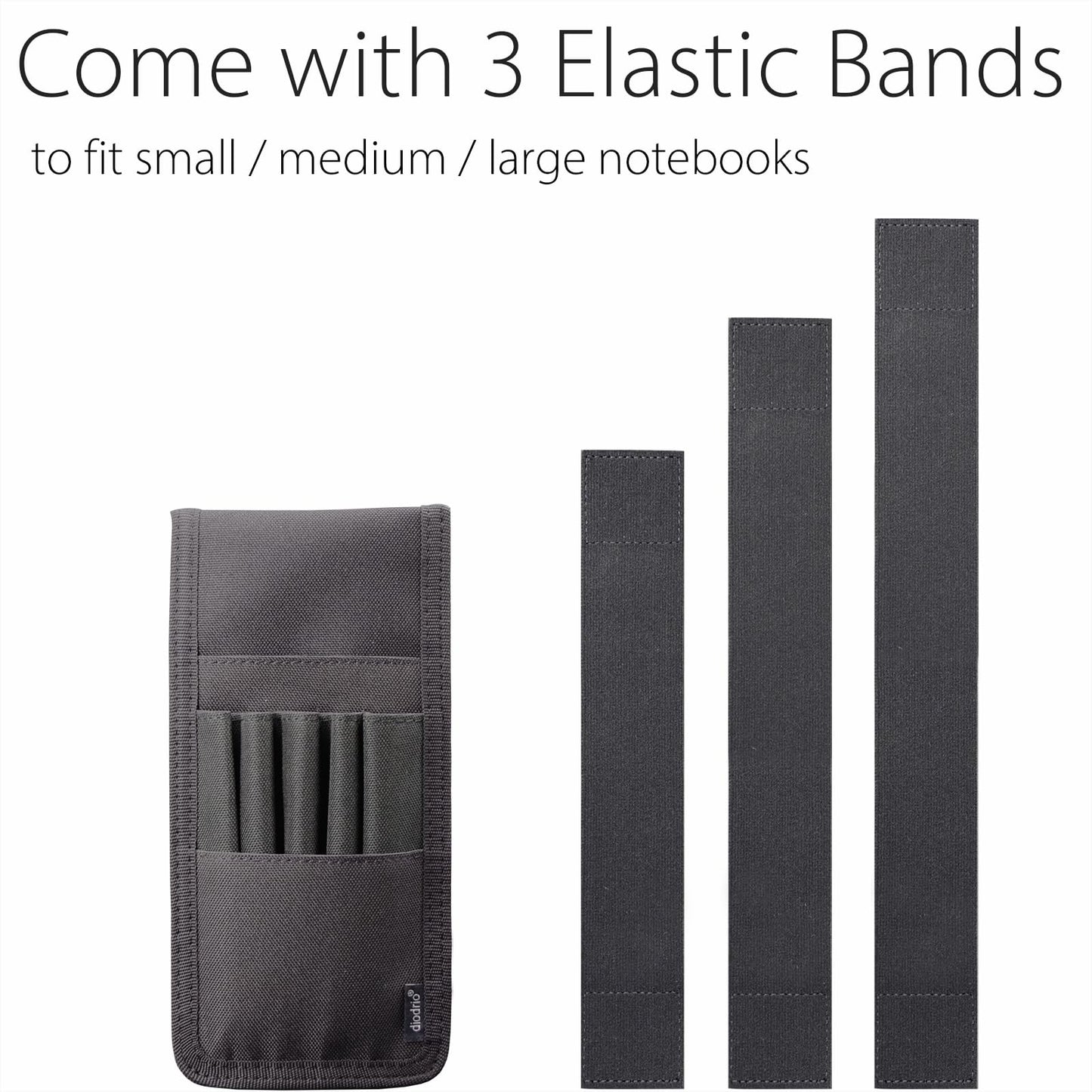 diodrio Pen Holder, Pencil Holder, Pen Sleeve Case for Hard Cover Journals, Notebooks, Books, Binders, Hold Multi Pens Pencils Rulers Durable Fabrics, Detachable, Elastic Band. Black.