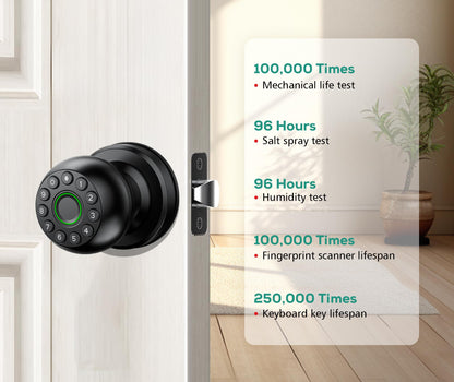 Pulido Fingerprint Door Lock | App Available But Not Required | Keypad Door Knob with Real Buttons | Smart Fingerprint Door Knob for Bedroom, Office, Apartment
