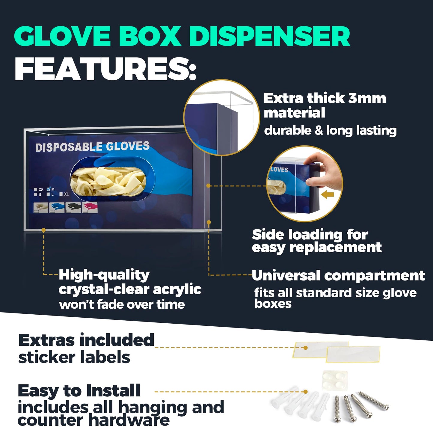 Storage Standard Glove Box Holder Wall Mount Glove Dispenser - Disposable Glove Holder Wall Mount Glove Station for Medical Gloves, Multipurpose Kitchen Gloves Holder - Includes Hanging Hardware