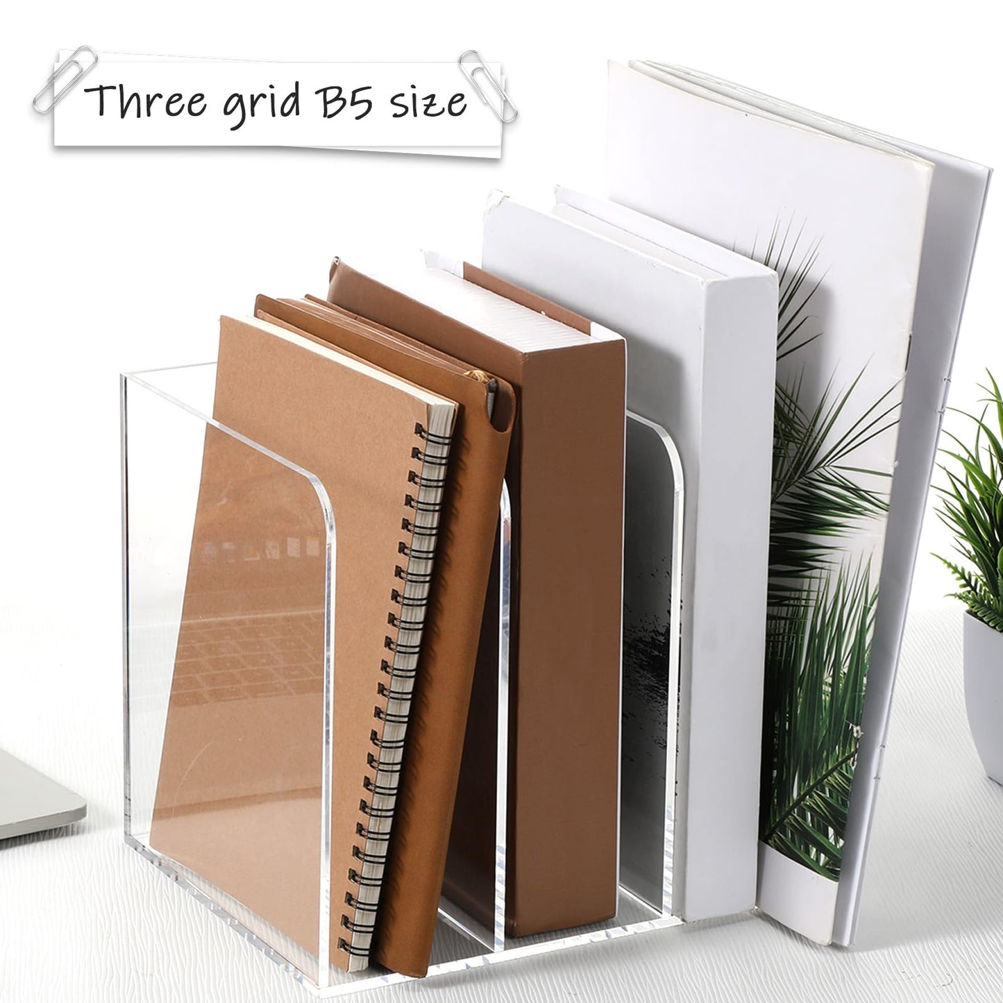 Oqqlin Acrylic Desk Organizer, Thickened Clear Magazine Holder with 3 Vertical Compartment Acrylic File Sorter Organizer for Office, Home, Classroom
