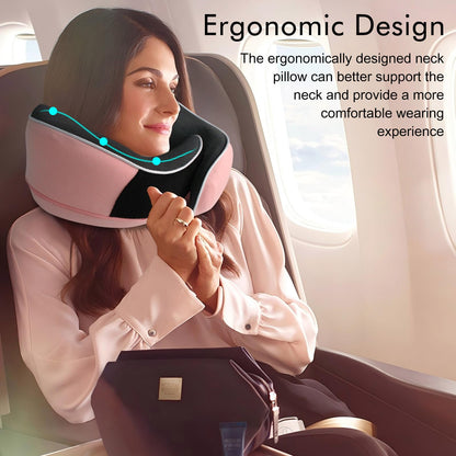 Neck Pillow for Travel, Airplane Memory Foam Plane Pillow Adjustable 12-18", Lightweight Breathable Flight Pillow with Pouch, Office & Car Use, Durable Washable Fabric Pink