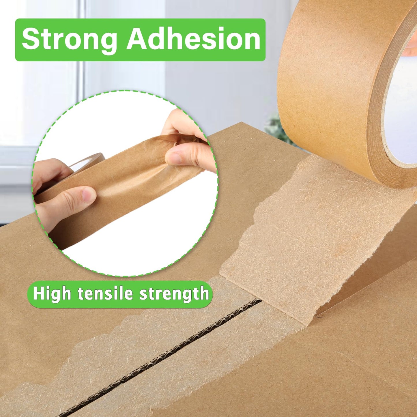 GEYYANG Kraft Paper Packing Tape, High Strength Brown Packing Tape for Packing, Shipping, Moving, Sealing and Marking, 6 Rolls Kraft Tape with Dispenser, 2in x 30 yd Total 180 Yards