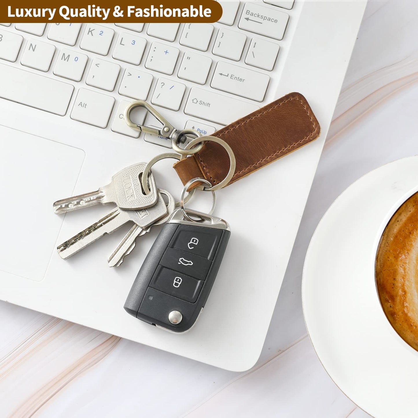 Jack&Chris Genuine Leather Car Keychain, Universal Key Fob Keychain, Leather Key Chain Holder for Men and Women, JC306…